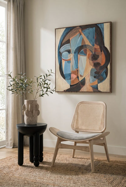 Vinsi Grey Fabric Chair with Cane Back