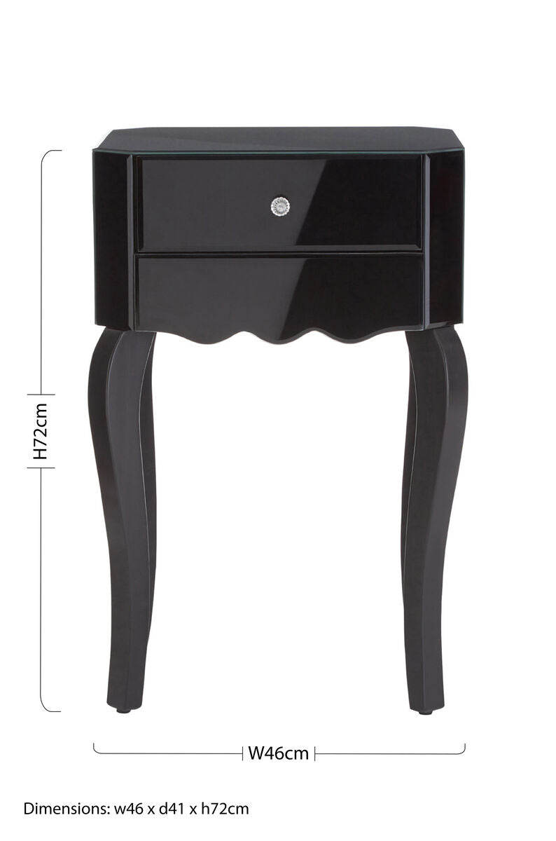 Orchid 1 Drawer Black Mirrored Glass Side Table