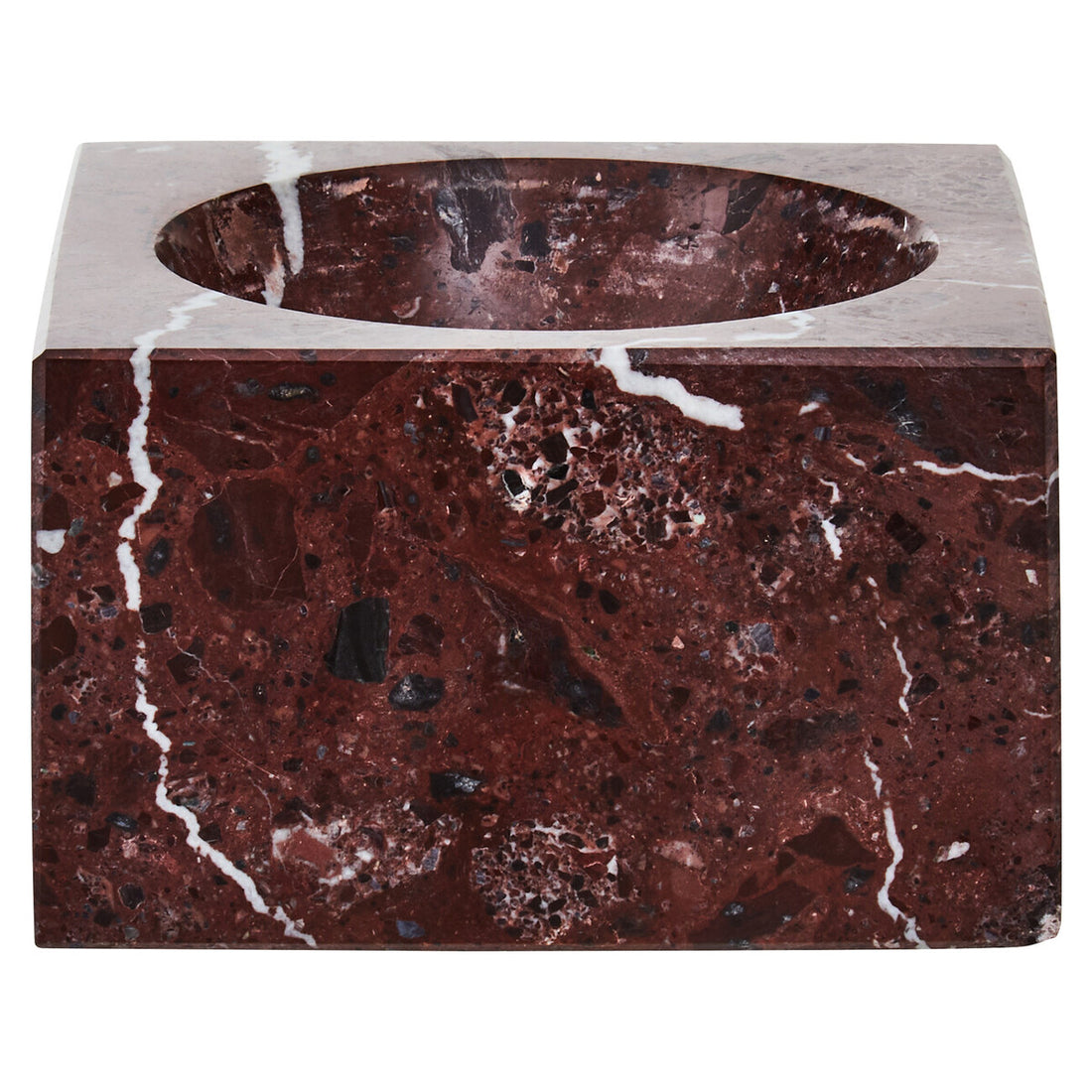 Marble-patterned square container on a white background
