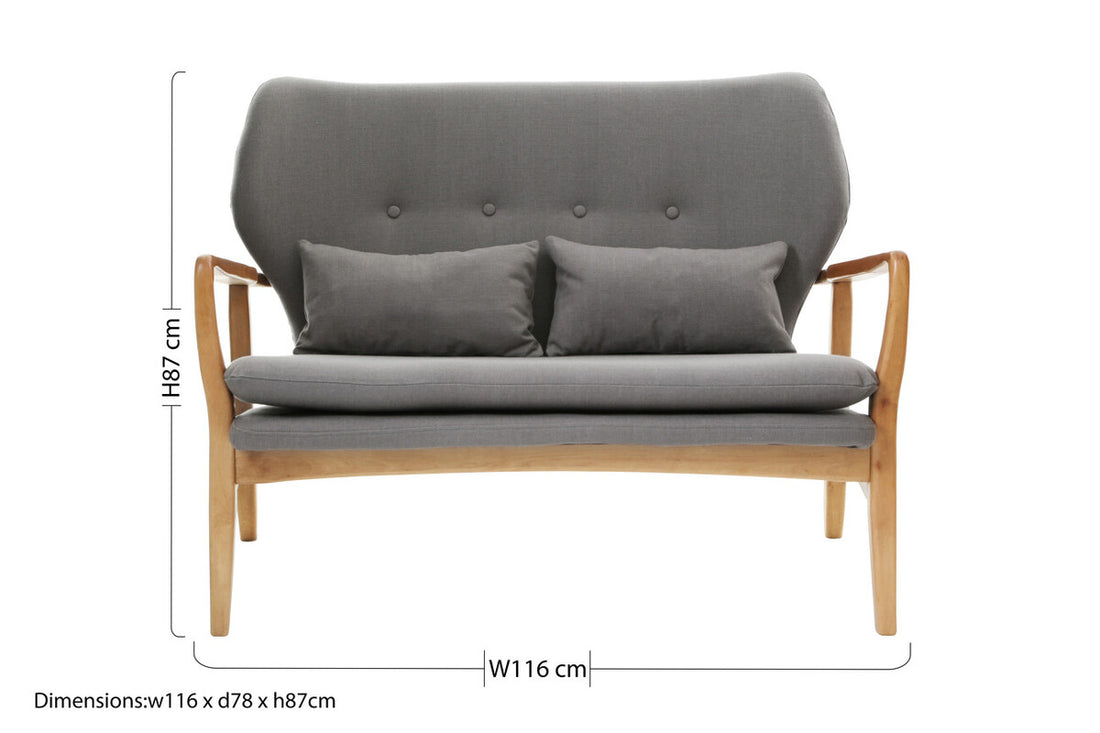2 Seater Grey Sofa with Birchwood Frame, Stockholm