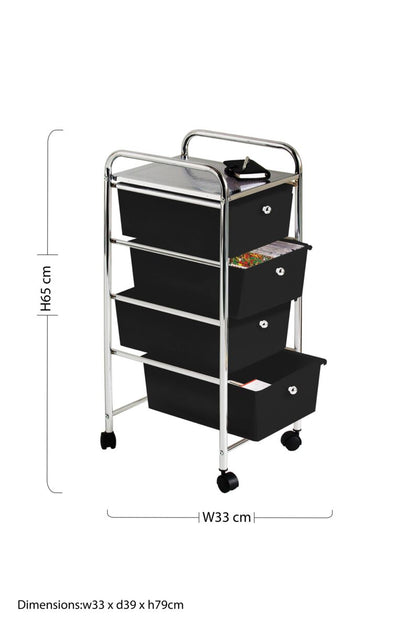 Tube Frame 4 Black Plastic Drawers Trolley