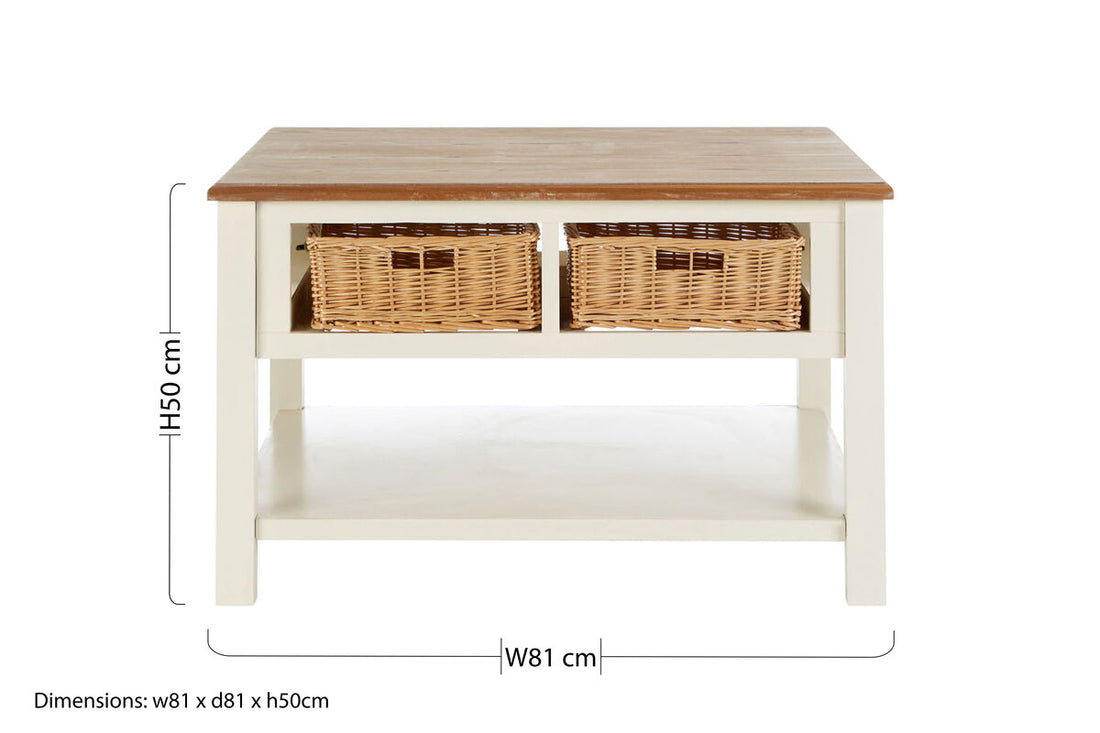 Dorset Cream Coffee Table with Rattan Storage Baskets