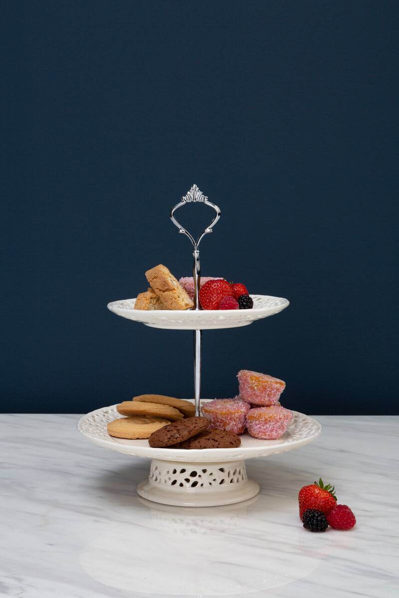 2 Tier Ceramic Lace Cake Plate - Orsina