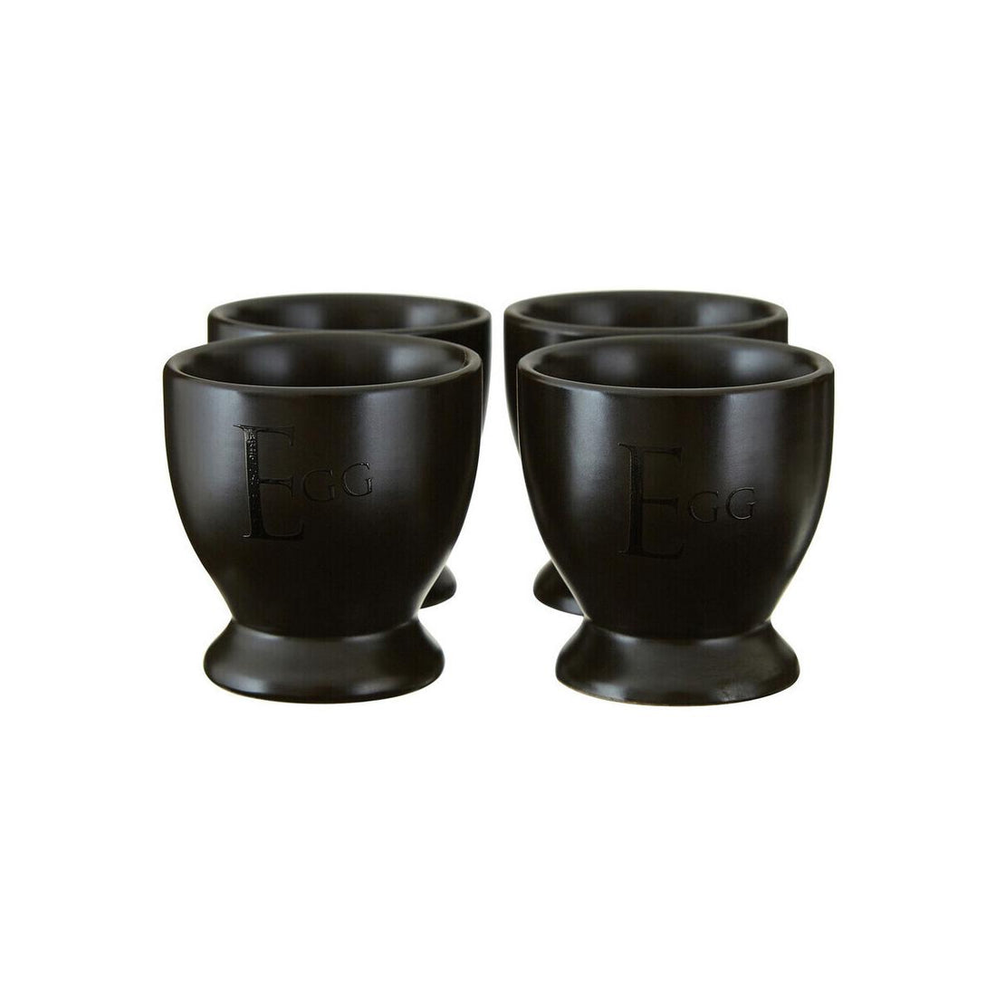 Set Of Four Black Text Egg Cups