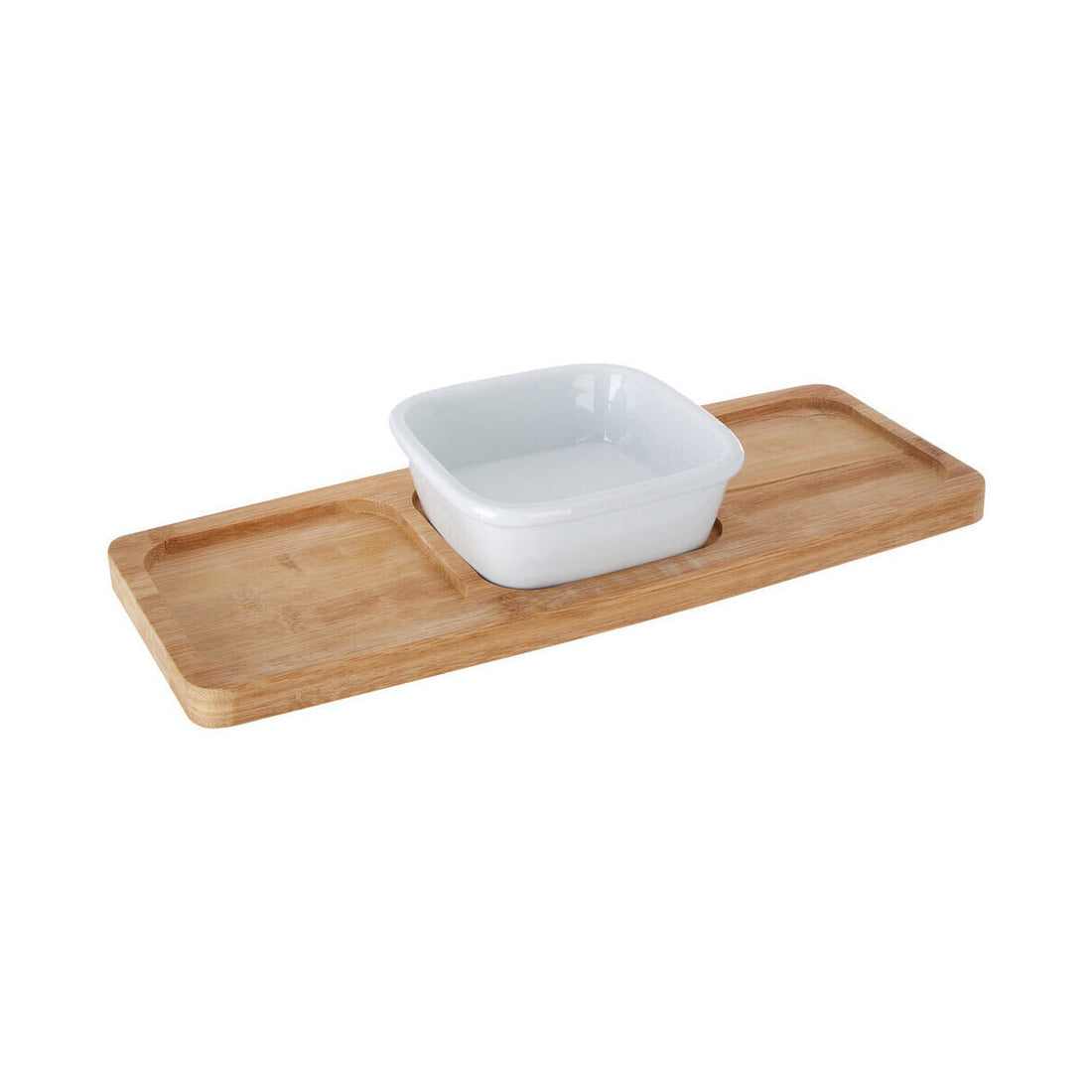 Aleki Bamboo Snack Tray With White Dipping Bowl