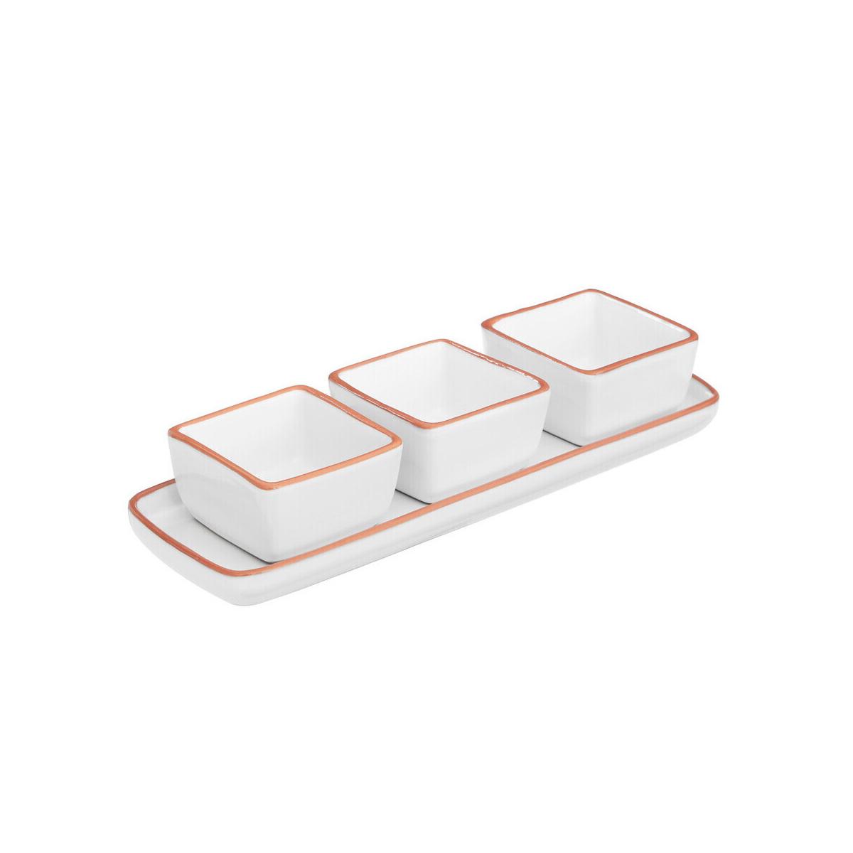 Calisto Terracotta Set of 3 Dip Bowls with Tray in White