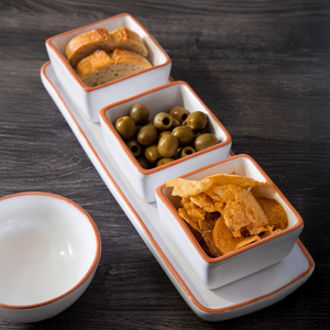 Terracotta Set of 3 Dip Bowls with Tray in White | Calisto