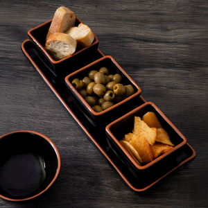 Terracotta Set of 3 Dip Bowls with Tray in Black | Calisto