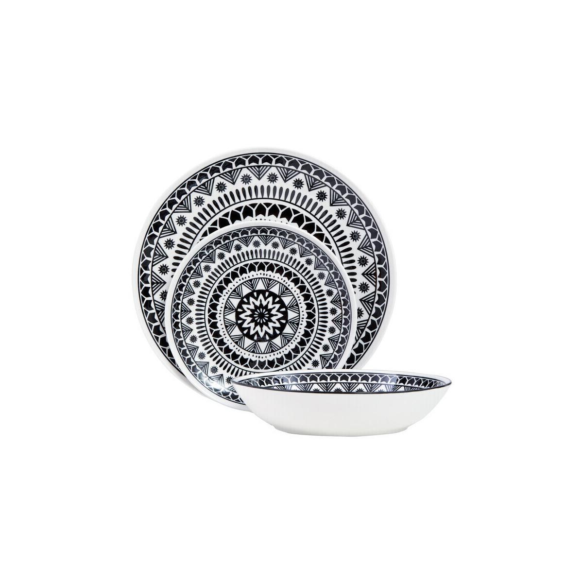 Maya 12 Piece Black And White Dinner Set