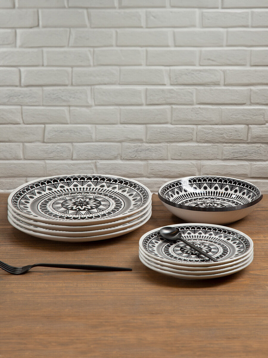 Maya 12 Piece Black And White Dinner Set