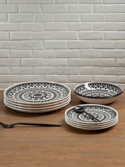 Maya 12 Piece Black And White Dinner Set