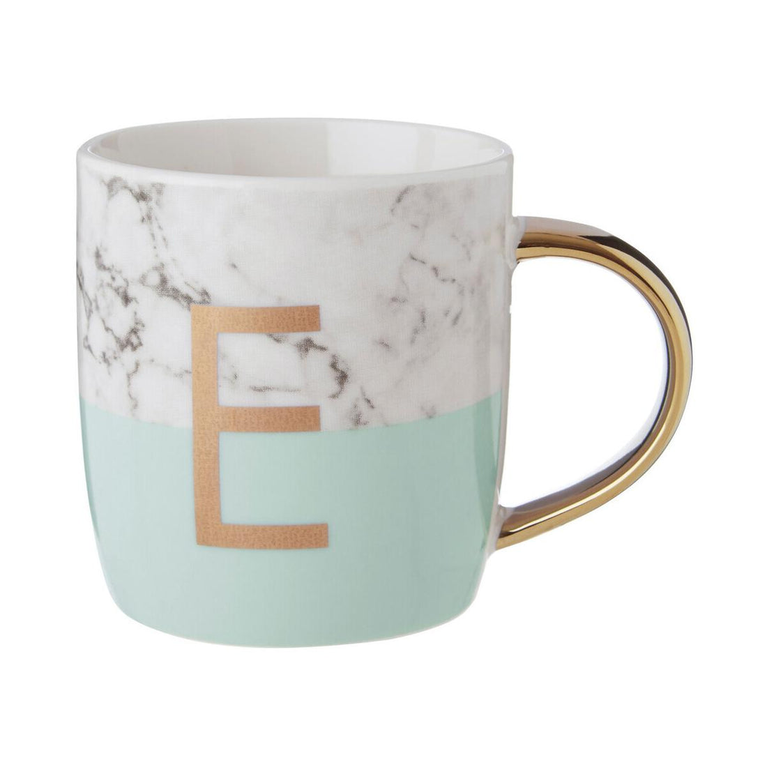 Frosted Deco Marble Effect and Pastel Green Monogram Mug, E