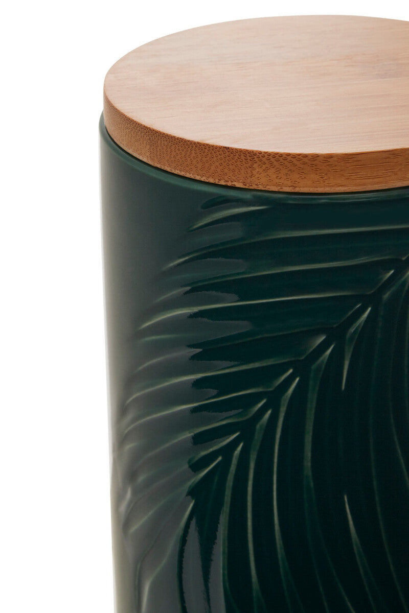 Bali Dark Green Medium Storage Jar With Bamboo Lid