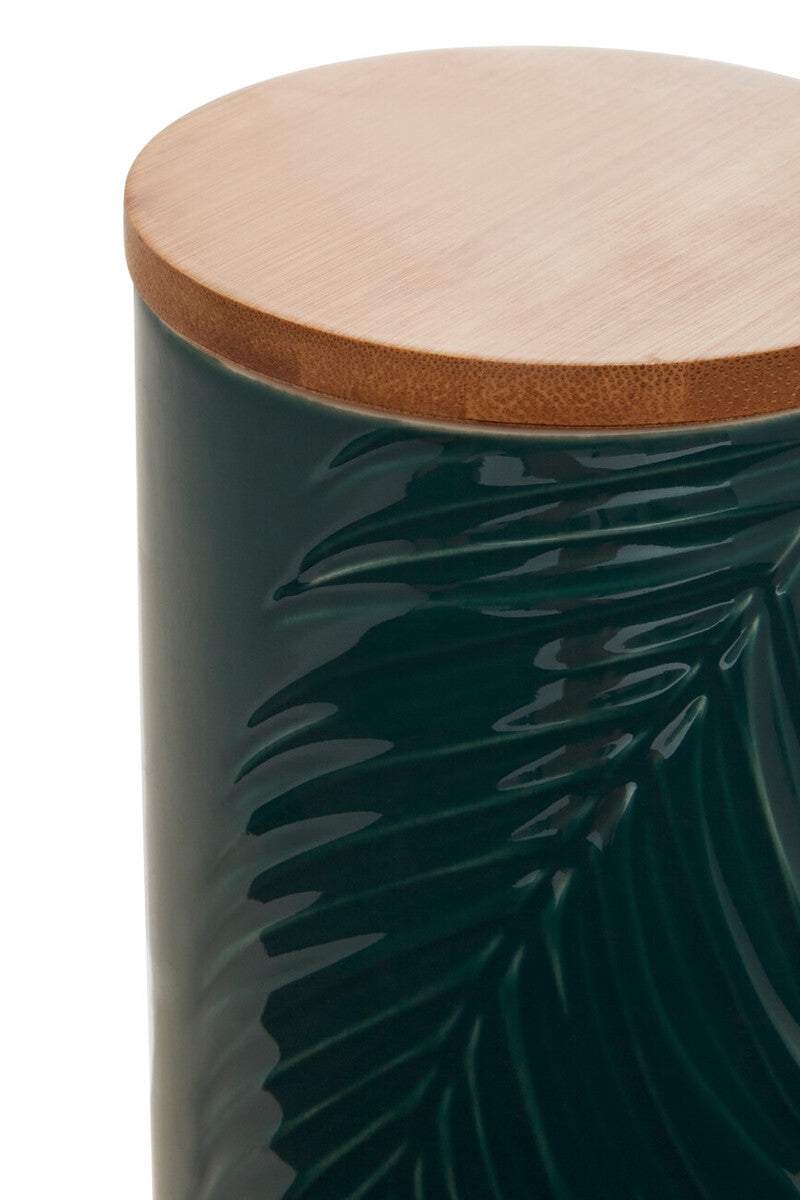 Bali Dark Green Large Storage Jar With Bamboo Lid