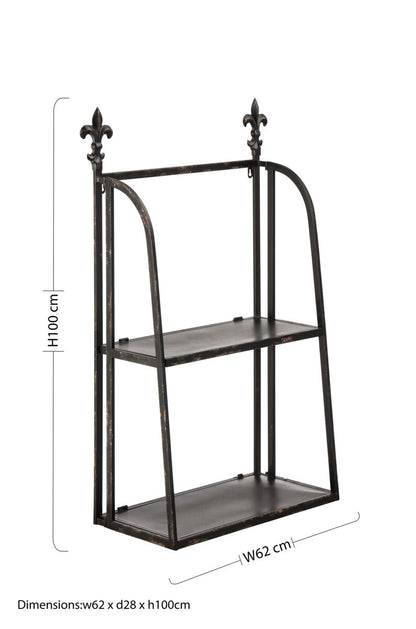 2 Tier Black Metal Wall Mountable Shelf Unit