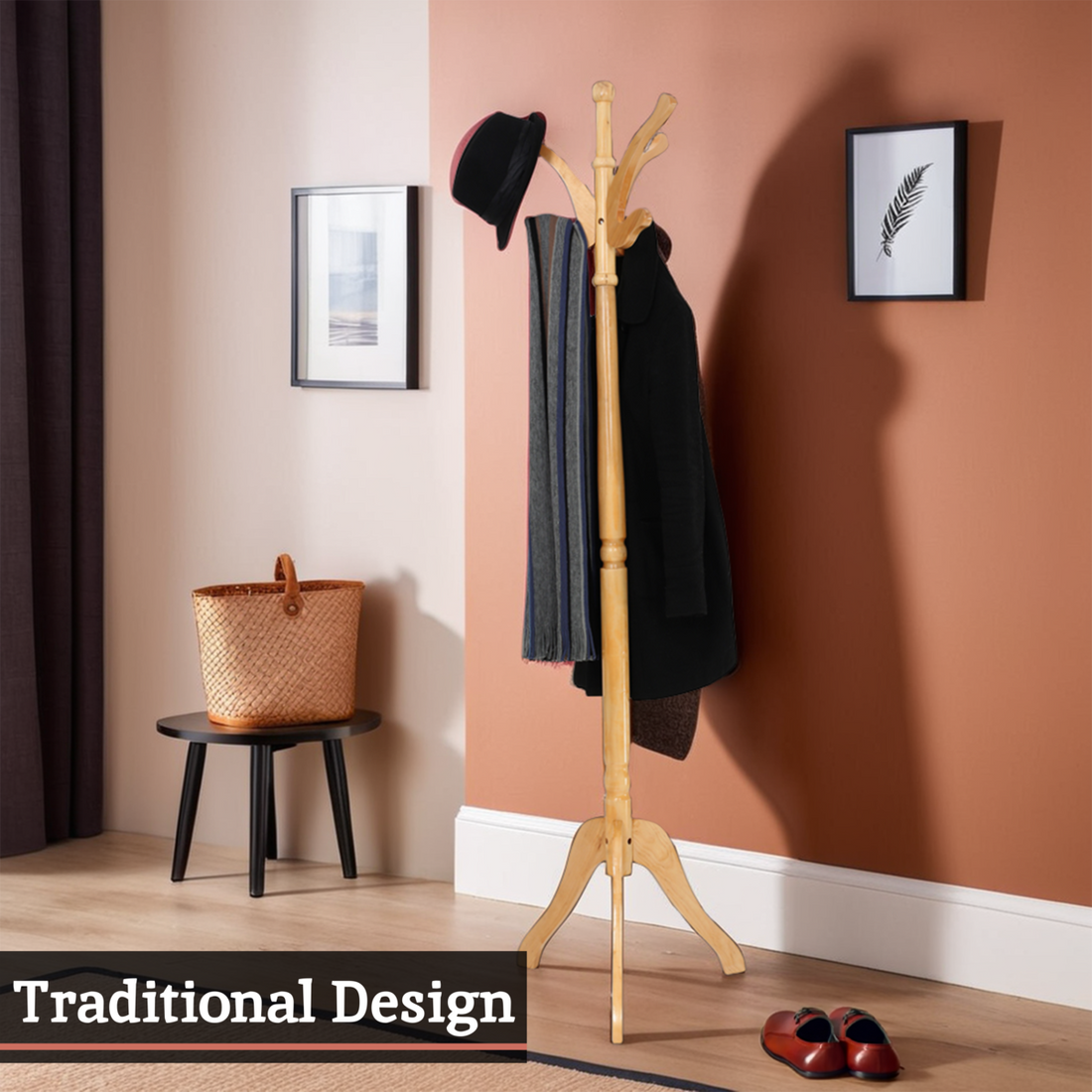 Kennedy Natural Finish Light Wooden Coat Stand - Image 8