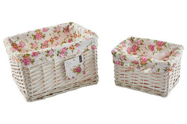 Carton Set of 2 Whitewash Split Willow Baskets with Floral Linings - Image 4