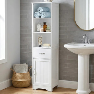 Portland White Wood Floor standing Cabinet With Shelves