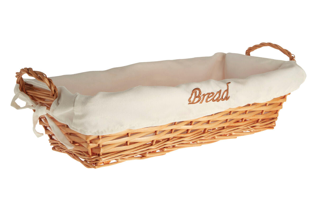 Willow Rectangular Wicker Bread Basket With Cream Inner