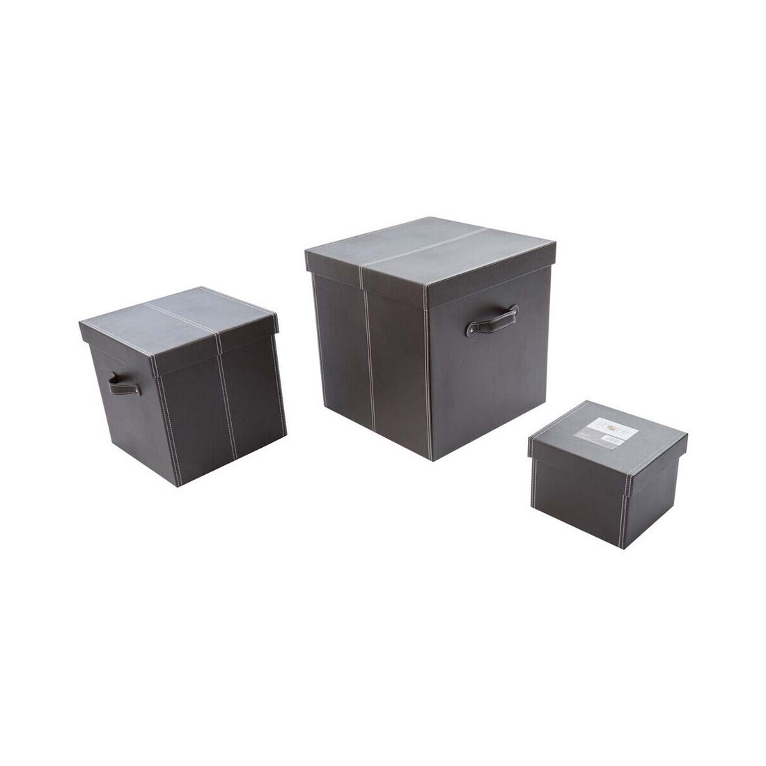 Set of Three Brown Vegan Leather Effect Storage Boxes