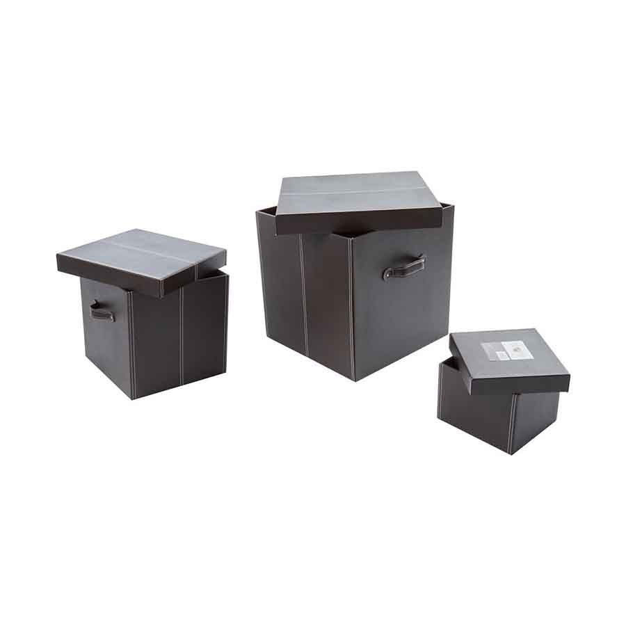 Set of Three Brown Vegan Leather Effect Storage Boxes