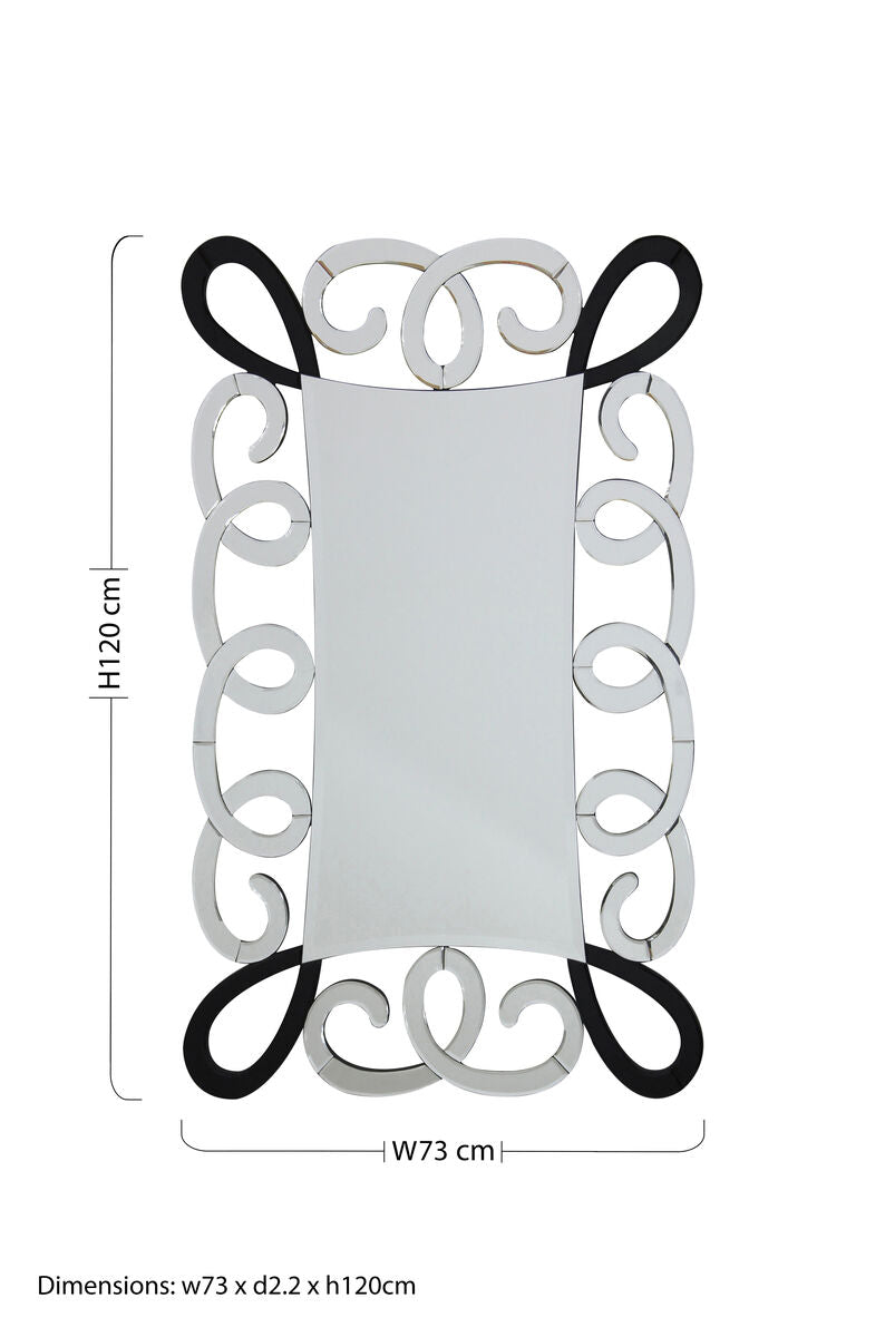 Vivienne Black and Silver Scroll Design Wall Mirror