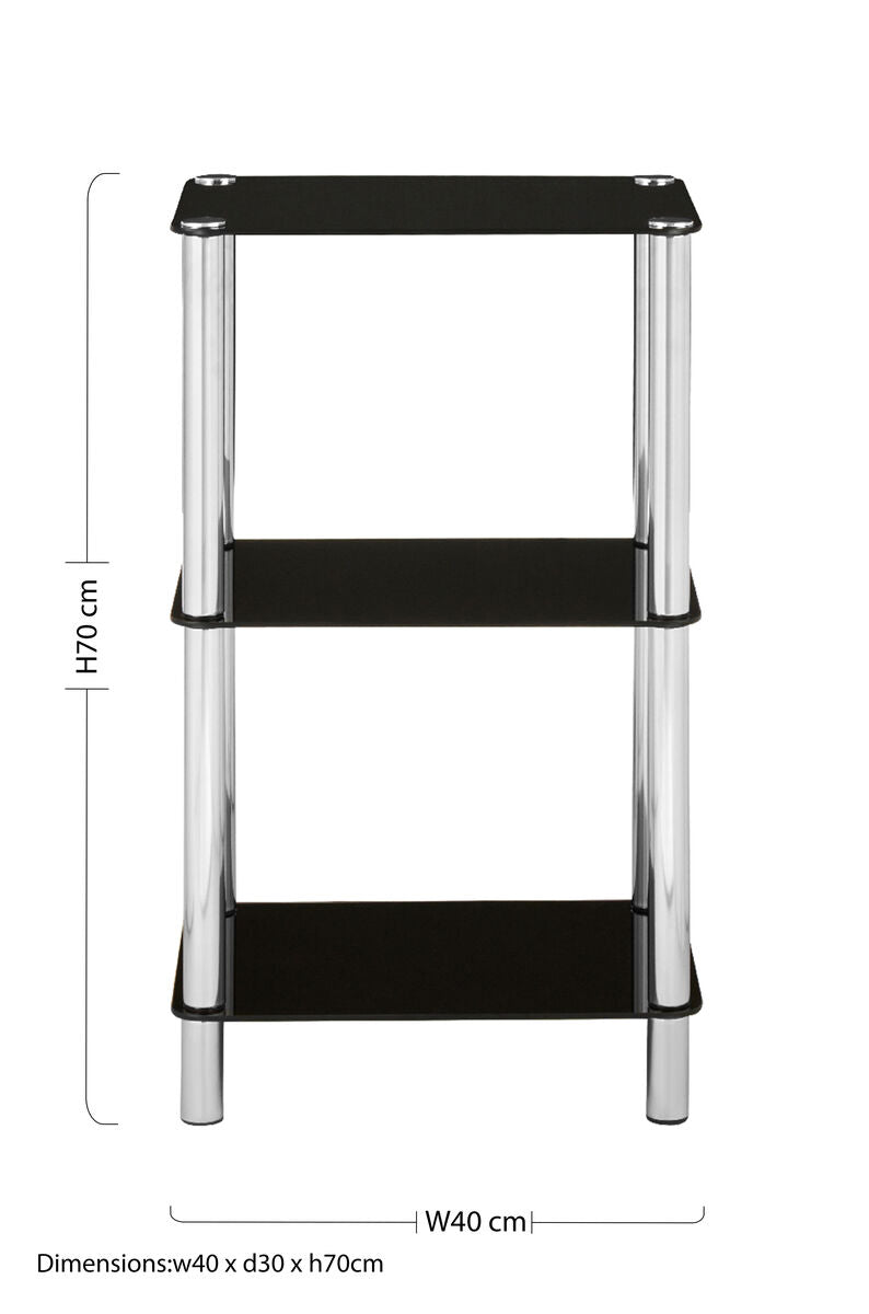 Adam 3 Tier Black Glass Shelf Unit