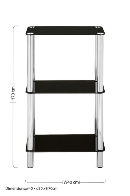 Adam 3 Tier Black Glass Shelf Unit