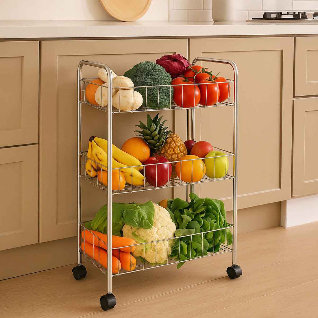 Franco 3 Tier Chrome Kitchen Storage Cart