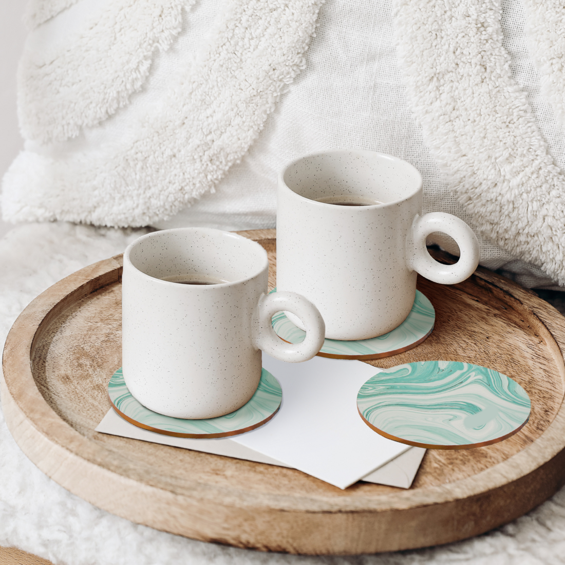 Mimo Set Of 4 Marble Wave Print Cork Coasters - Image 2