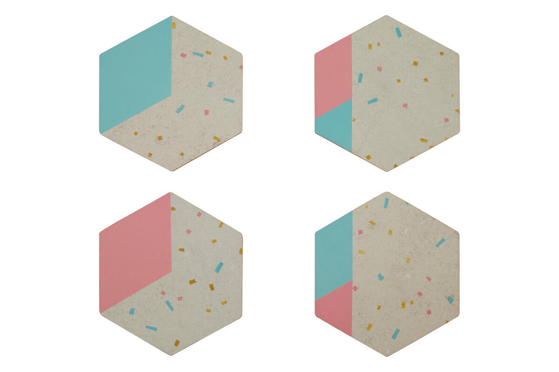 Mimo Set of 4 Hexagonal Patterned Cork Coasters - Image 1