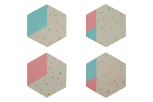 Mimo Set of 4 Hexagonal Patterned Cork Coasters