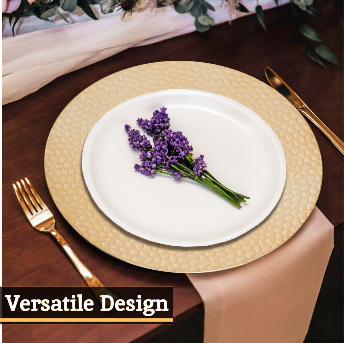 Dia Gold Finish Hammered Rim Charger Plate - Image 7