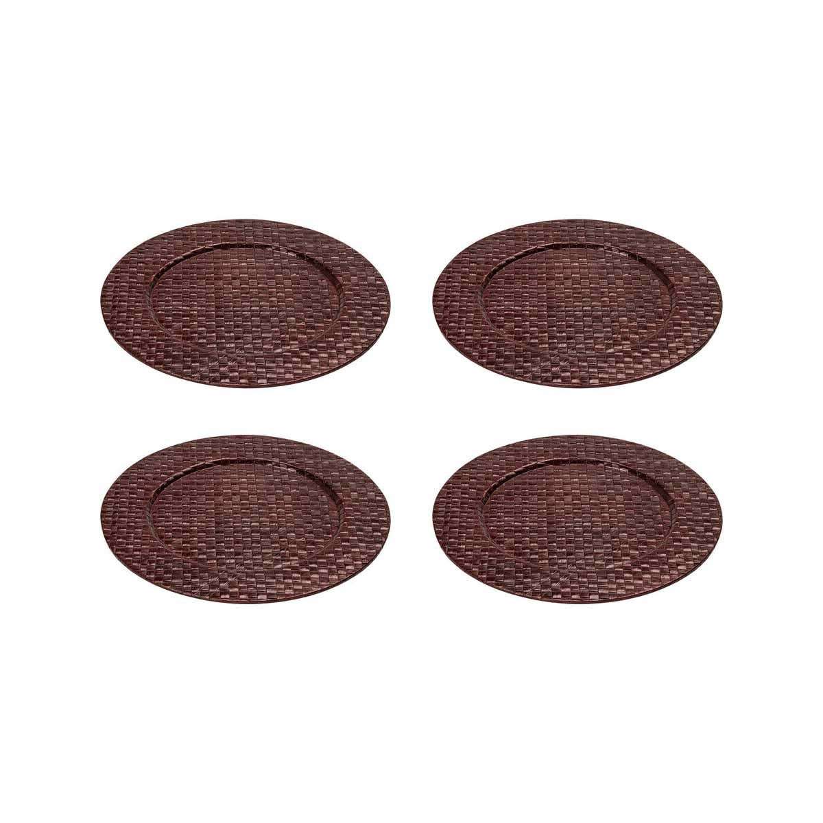 Set Of Four 33cm Dia Pandanus Brown Charger Plates - Image 1