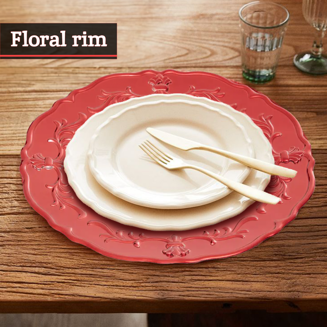 Dia Red Baroque Charger Plate