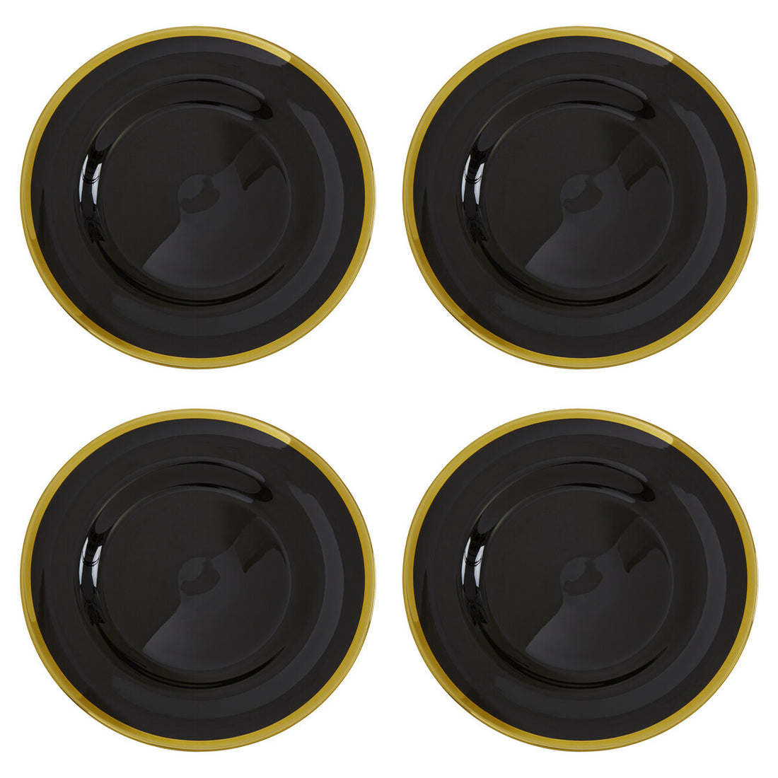 Set of Four Ida 33cm Dia Black Glass Charger Plates