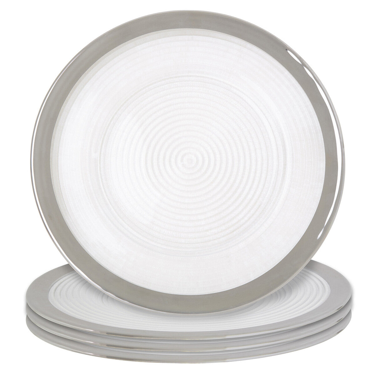 Ida Set of Four 33cm Dia Embossed Charger Plates with Silver Rim