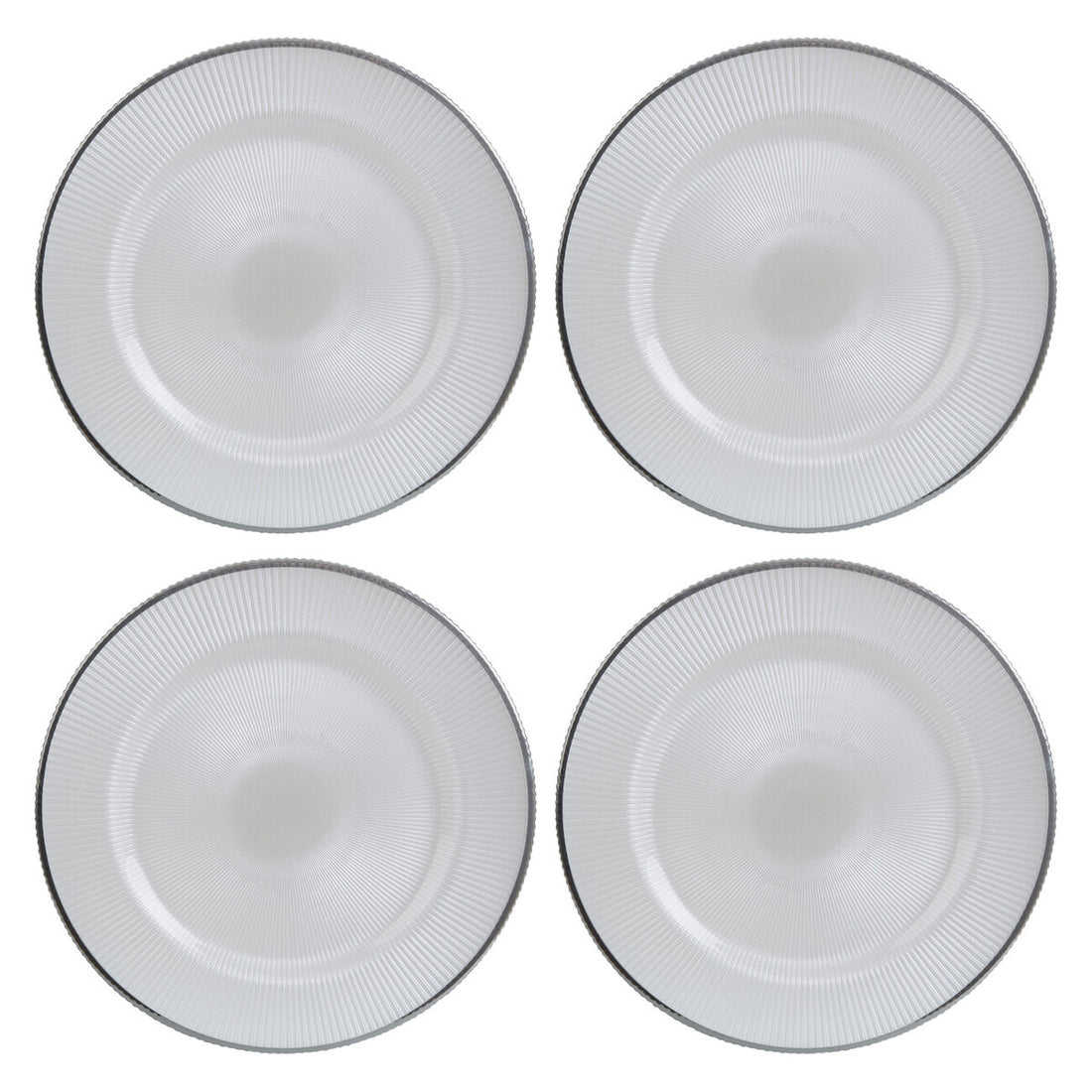 Set of Four Ida 33cm Dia Embossed White Glass Charger Plates
