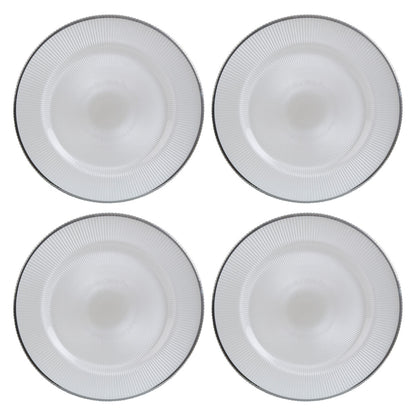 Set of Four Ida 33cm Dia Embossed White Glass Charger Plates