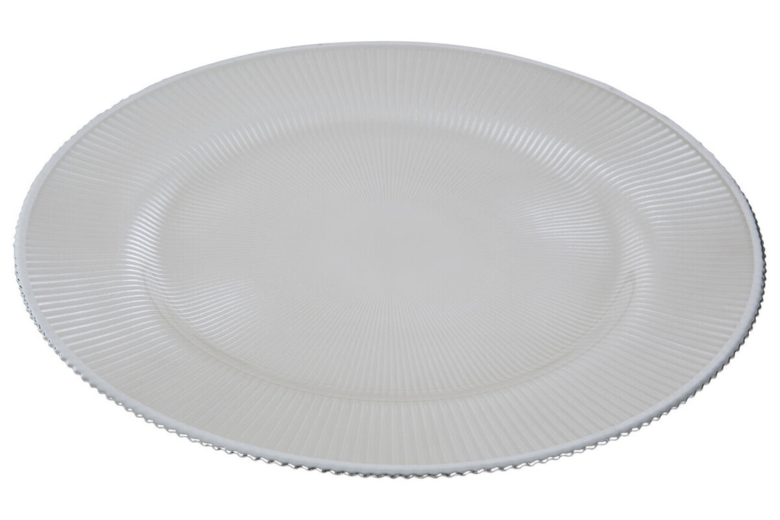 Set of Four Ida 33cm Dia Embossed White Glass Charger Plates