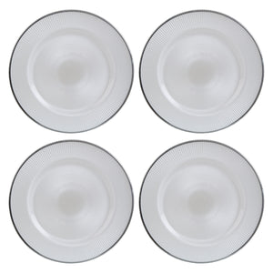 Set of Four Ida 33cm Dia Embossed White Glass Charger Plates