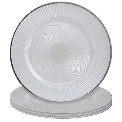 Set of Four Ida 33cm Dia Embossed White Glass Charger Plates