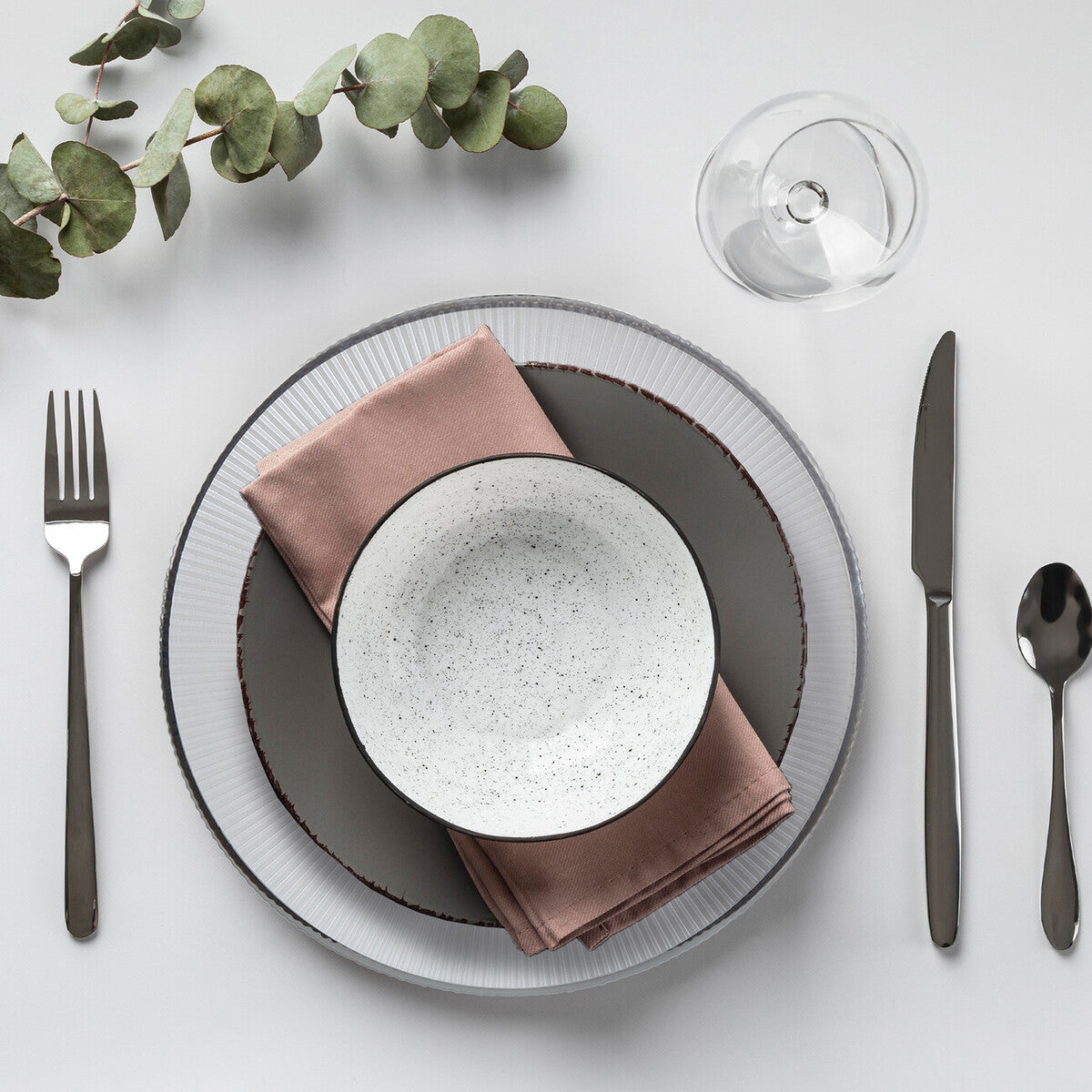 Set of Four Ida 33cm Dia Embossed White Glass Charger Plates