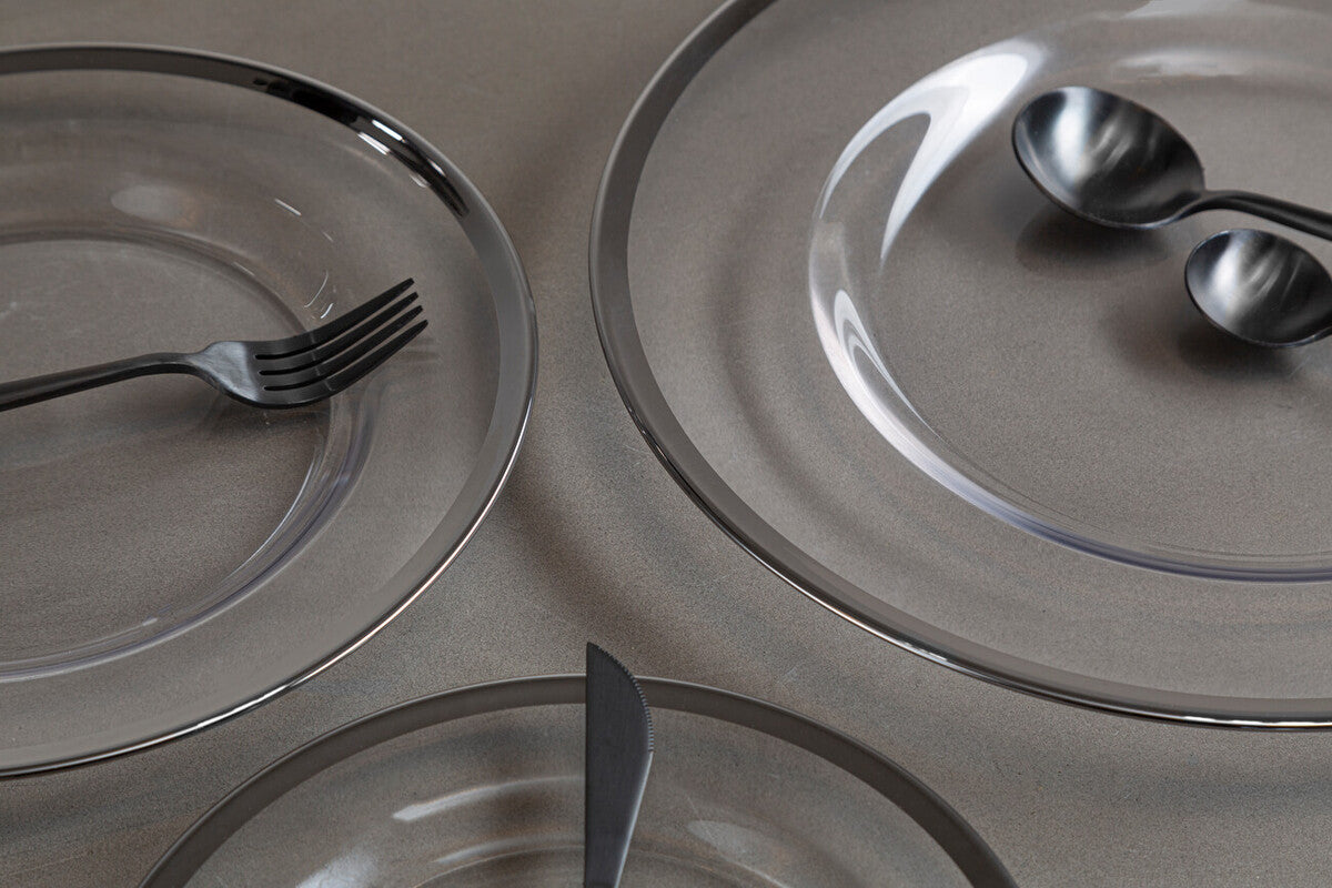 Ida Set of Four 33cm Dia Plain Charger Plates with Silver Rims