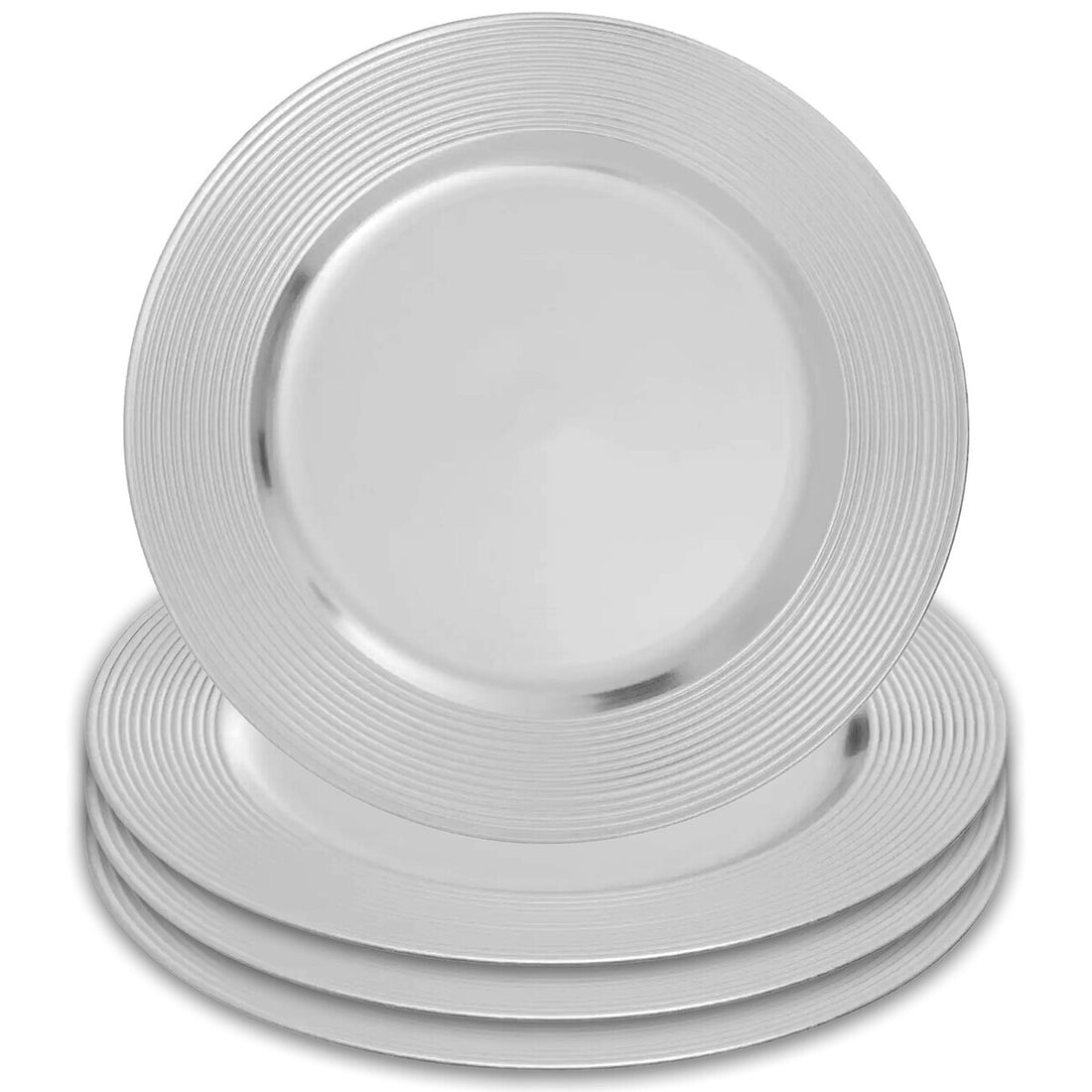 Dia Silver Charger Plate With Ribbed Rim