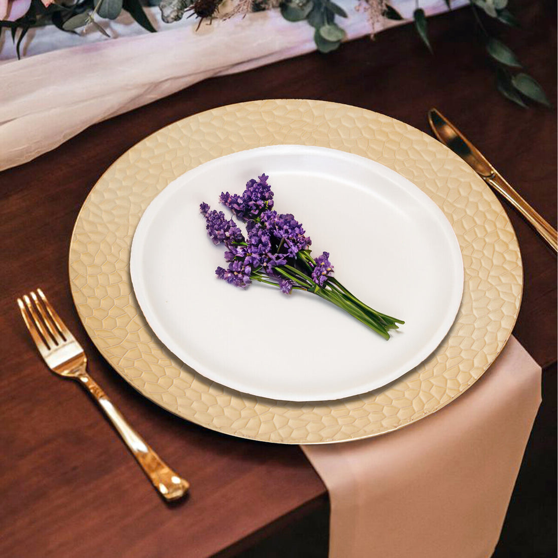 Dia Gold Charger Plate With Hammered Rim