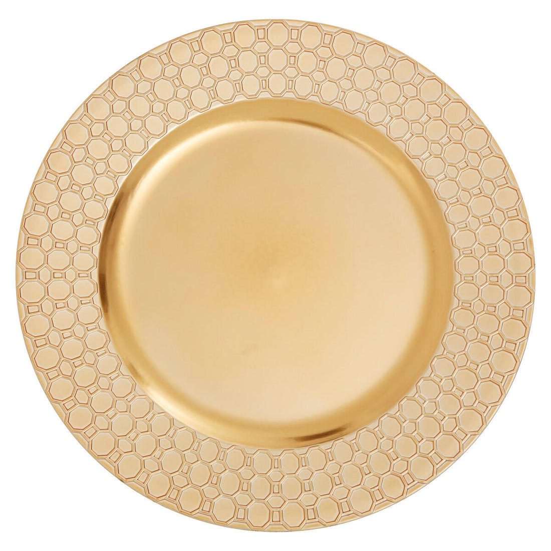 Set of Four 33cm Dia Gold Charger Plates with Octagon Pattern Rim