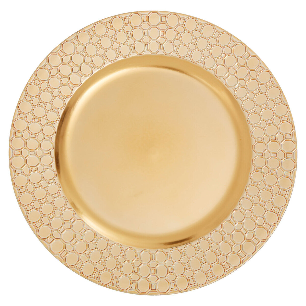 Set of Four 33cm Dia Gold Charger Plates with Octagon Pattern Rim