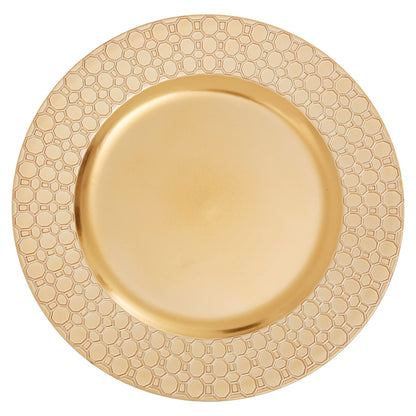 Set of Four 33cm Dia Gold Charger Plates with Octagon Pattern Rim