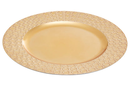 Set of Four 33cm Dia Gold Charger Plates with Octagon Pattern Rim